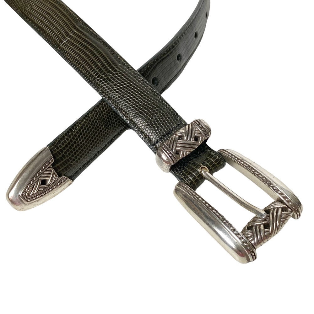 Vintage Brighton olive green reptile western style belt chunky silver silver S